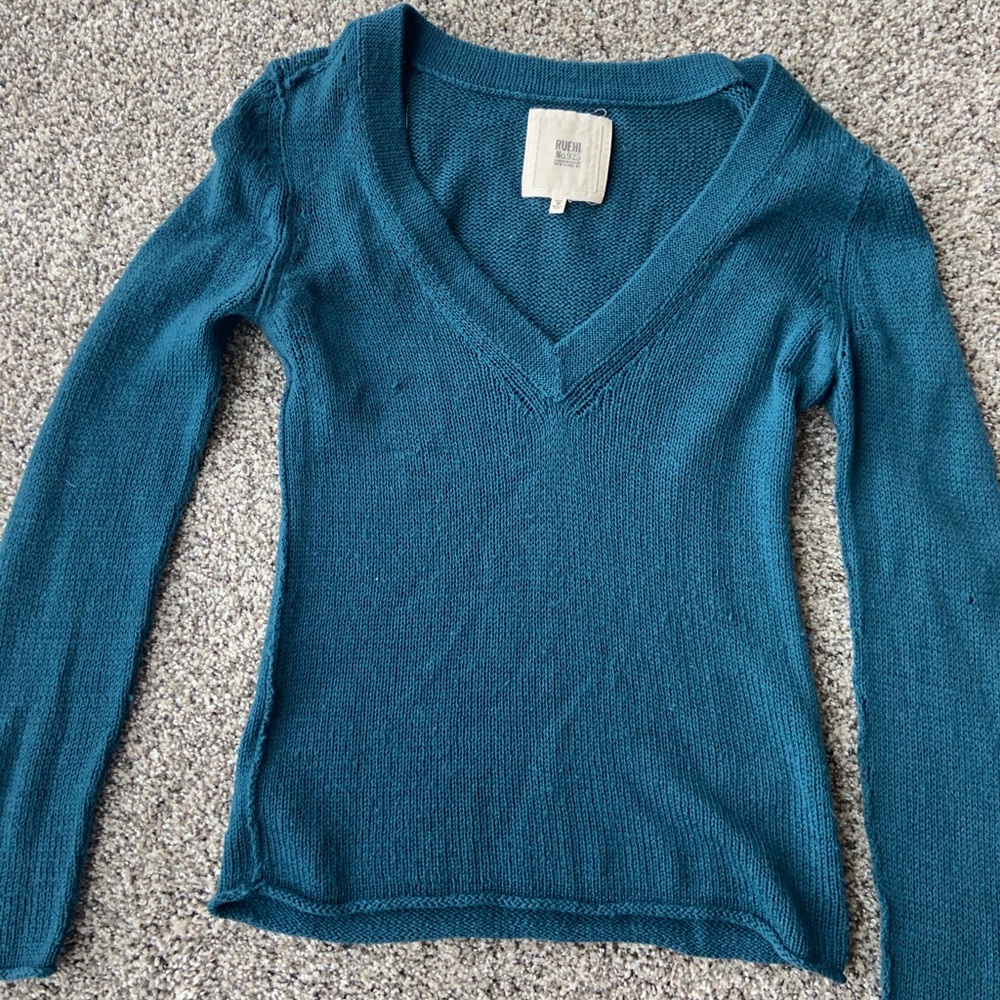 Ruehl Wool Teal Vneck Sweater